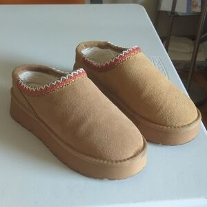 Genuine Suede Tan platform Mule/Wedge Slip-On Shoes